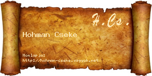 Hohman Cseke névjegykártya